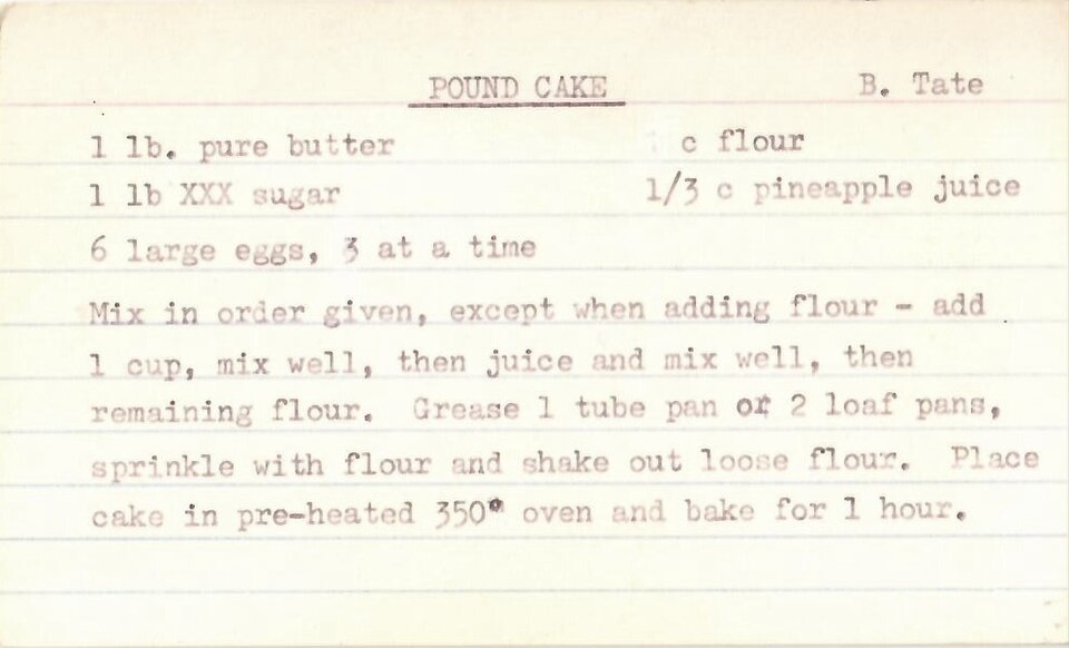 Handwritten recipe card